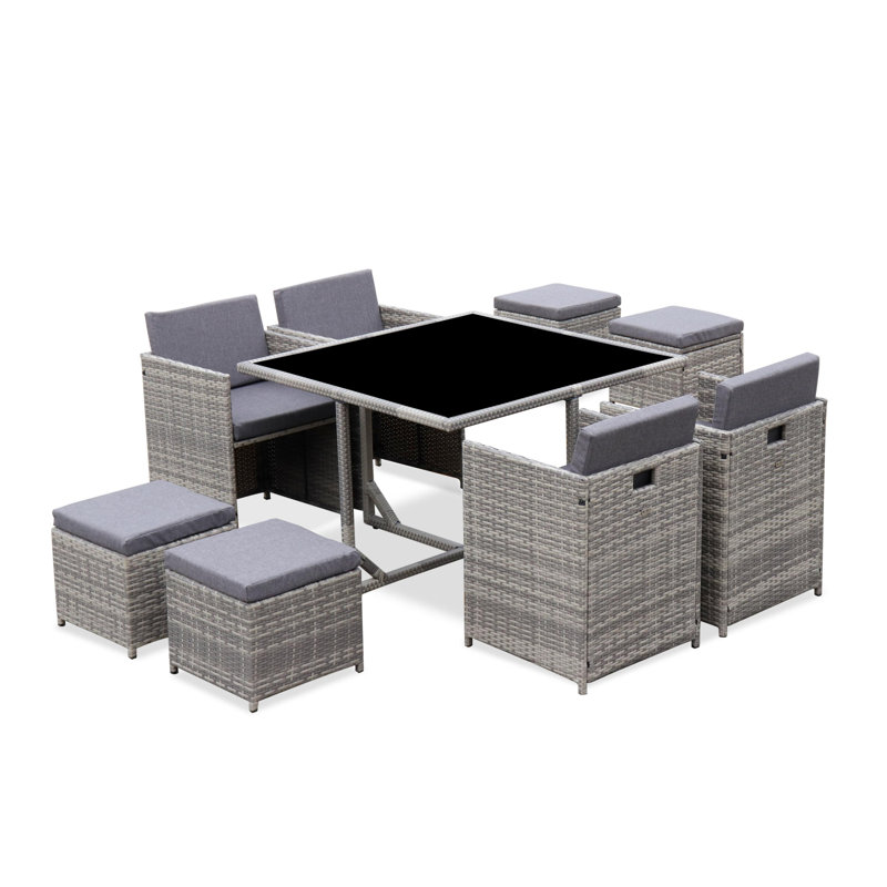 4 To 8-seater Rattan Cube Dining set, Mixed Grey, Black