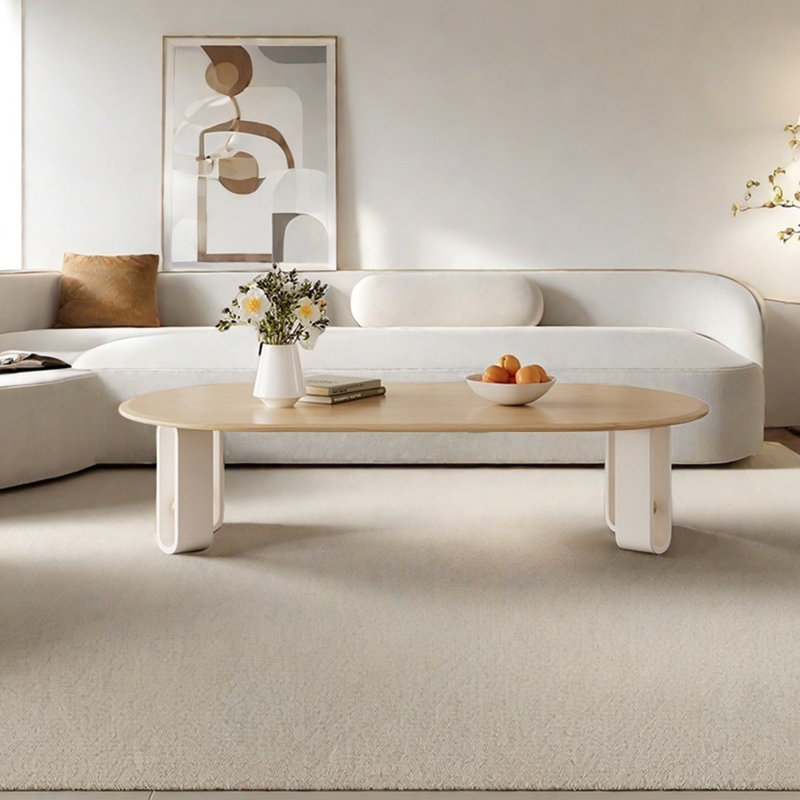 Table de salon simple en bois massif ovale