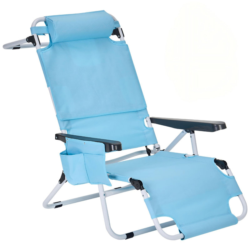 3 In 1 Tanning Chair With Face Hole, 350 Lbs Capacity, Portable Folding Beach Lounge With Cup Holder & Headrest, Blue