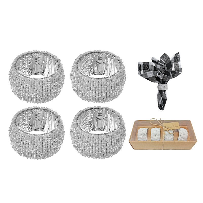 White Beaded Glass Napkin Rings Set of 4