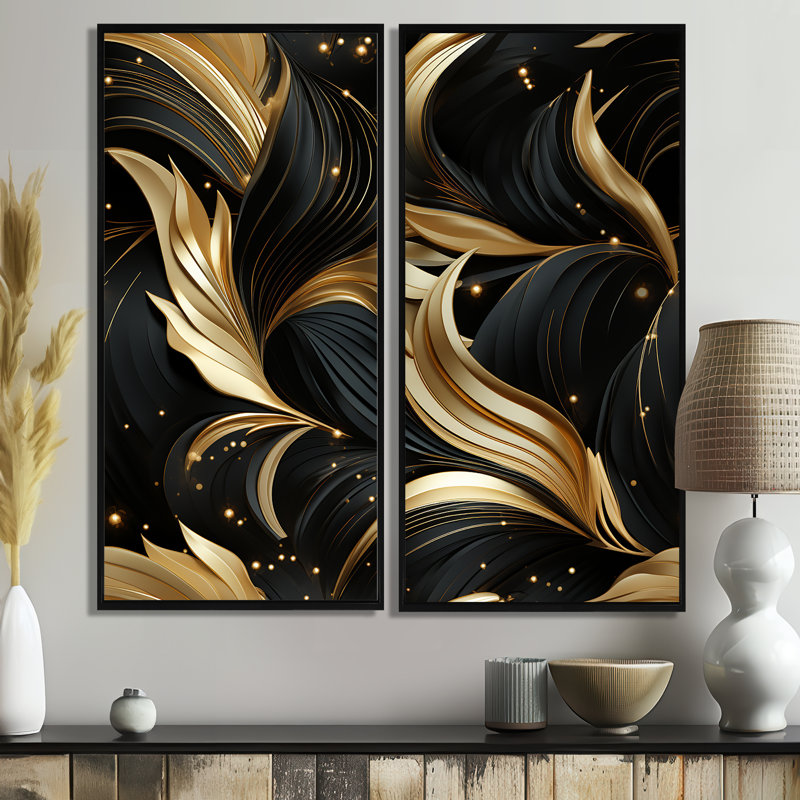 «Midnight Charm» - art mural grand marbre noir et or, 32" H x 32" W, Black, Impression encadrée flottante