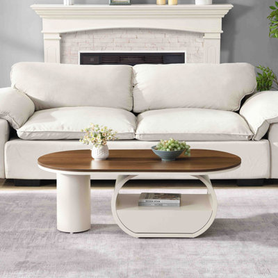 Table basse ovale de luxe industrielle, table basse de 47,24 po avec tiroir de rangement, table centrale en métal pour le salon