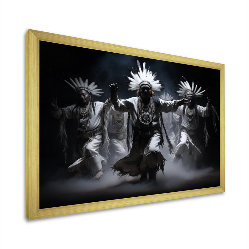 Native Art Dance Of Spirits Framed On Canvas Print, H 24 po x l 32 po x P 1 po, Cadre doré à une seule photo
