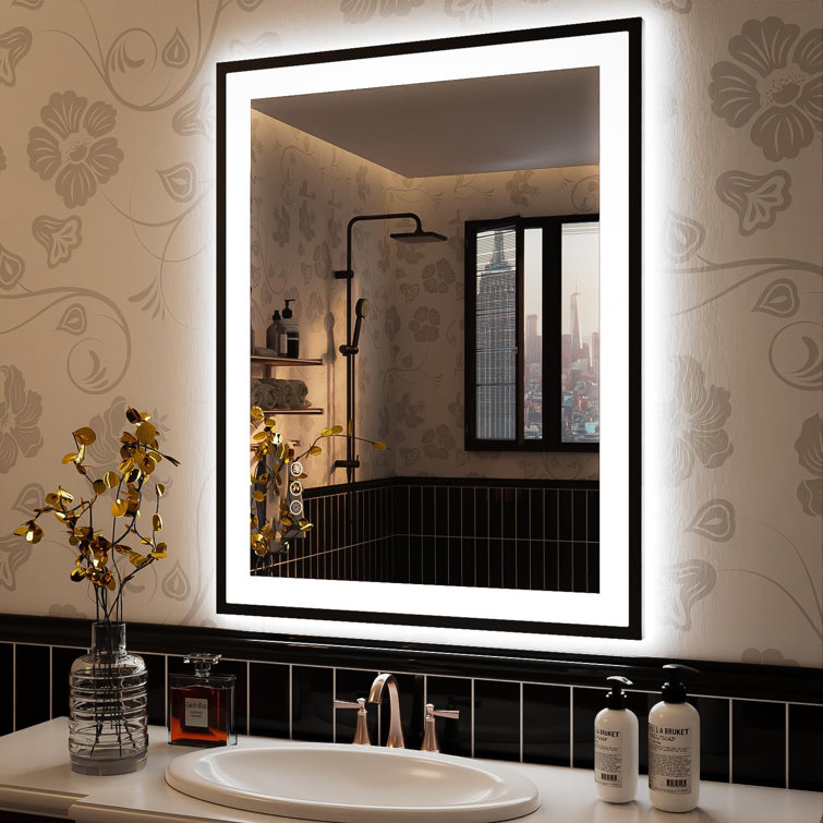 Aevar Dual LED Lights Space Aluminum Framed Anti-Fog Wall Bathroom / Vanity Mirror in Tempered Glass Orren Ellis Size: 32 x 24