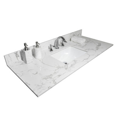 Montary Bathroom Vanity Top Stone Carrara  New Style Tops With Rectangle Undermount Ceramic Sink