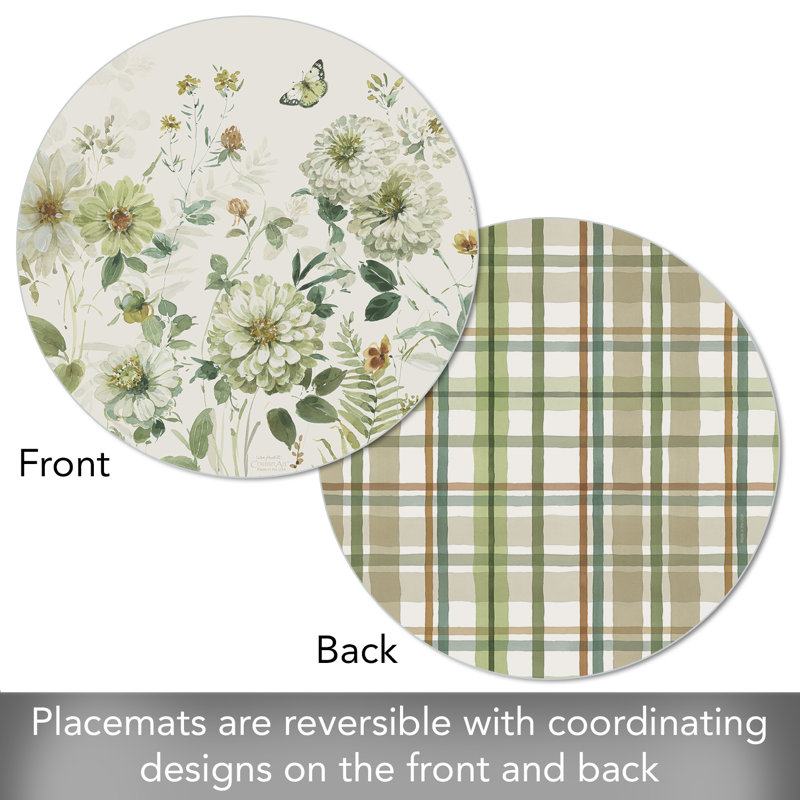 Green Fields Round Reversible Plastic Placemats, 13.5" Diameter, Set of 4
