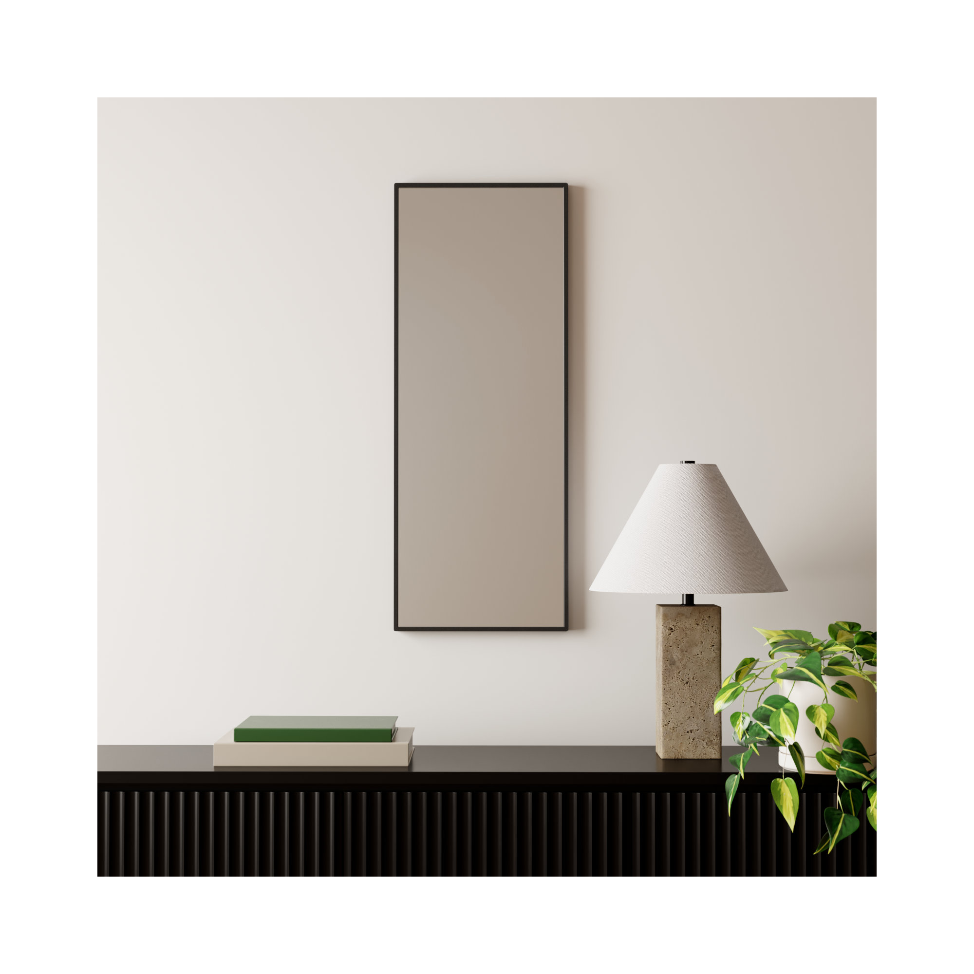 Sabine Metal Rectangle Wall Mirror, 36" x 14", Black