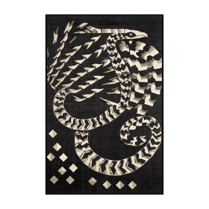 Tapis géométrique noir lavable à la machine Elida Quetzalcoatl, 4 x 6