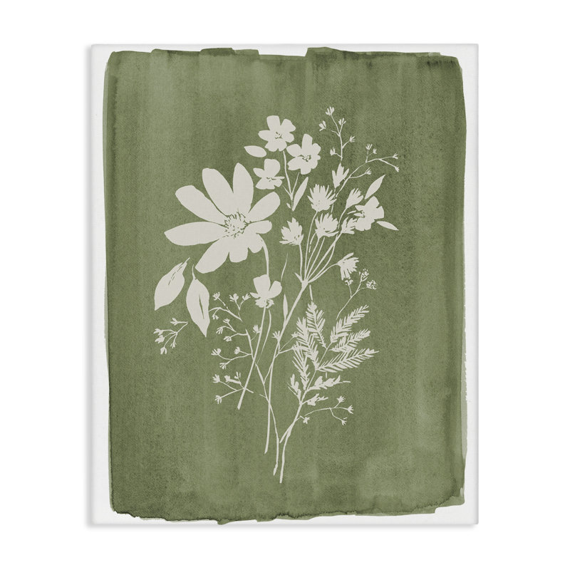 Fleurs sauvages sur toile vert olive, design par Stephanie Ryan, H 48 po x l 36 po