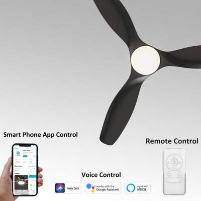 Ventilateur de plafond intelligent à moteur à courant continu de 52 pouces avec lumière, tige et télécommande