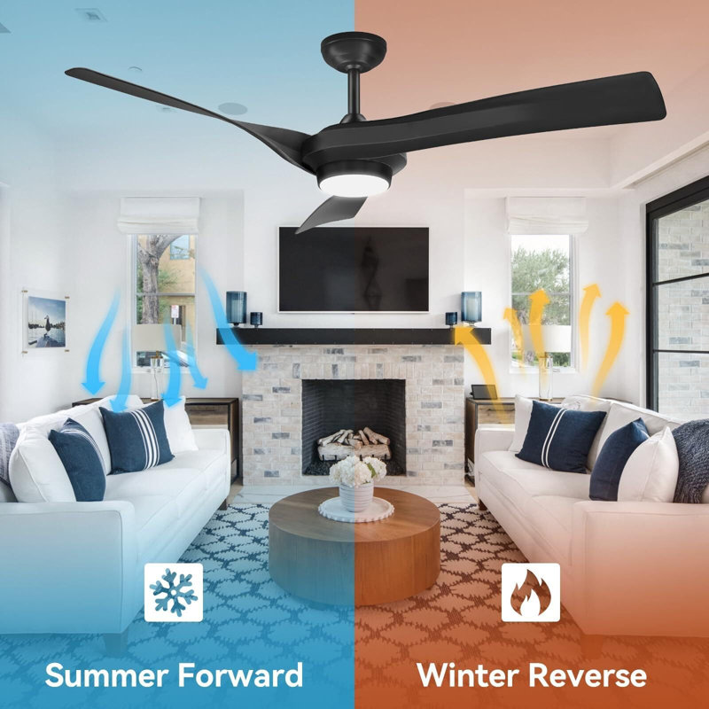52" Modern Ceiling Fan With Remote Control, Black
