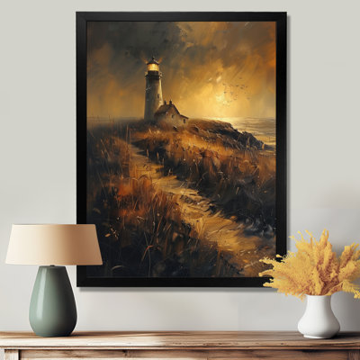 Vintage Brown Lighthouse Cliffside - Lighthouses Wall Decor