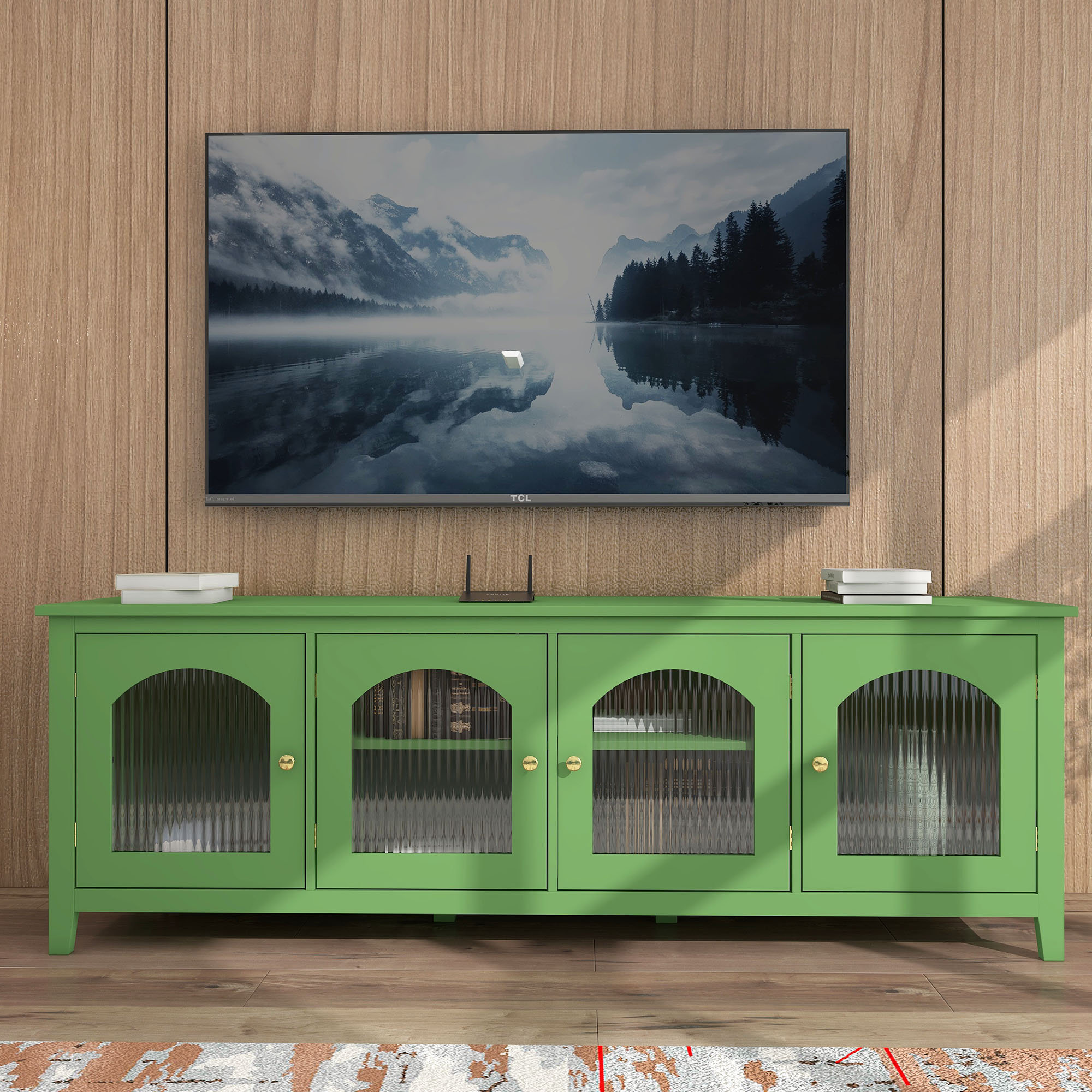 Rena TV Media Entertainment Console with Shelves, 70 Inch Rustic Green main image 0