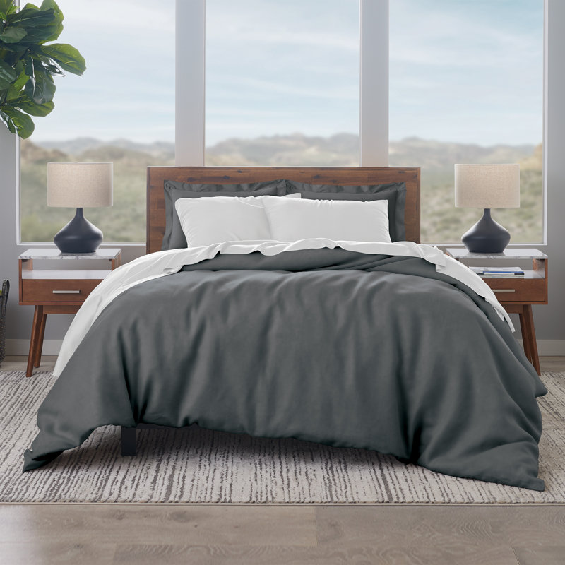 Ensemble de housse de couette 100% coton EJ Classic Premium, respirant, frais et frais, Gris anthracite