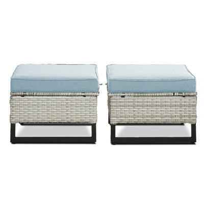 Ingvald All Weather Wicker Outdoor Patio Ottoman with Cushion(Set of 2)