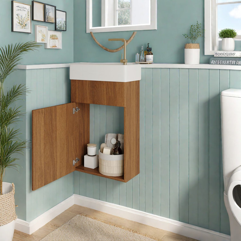 Meuble-lavabo compact compact avec lavabo en céramique et rangement pour petits espaces