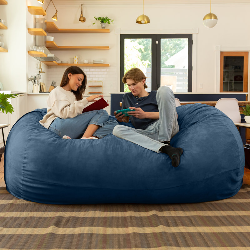 7 Foot Giant Bean Bag Sofa, Navy Microsuede