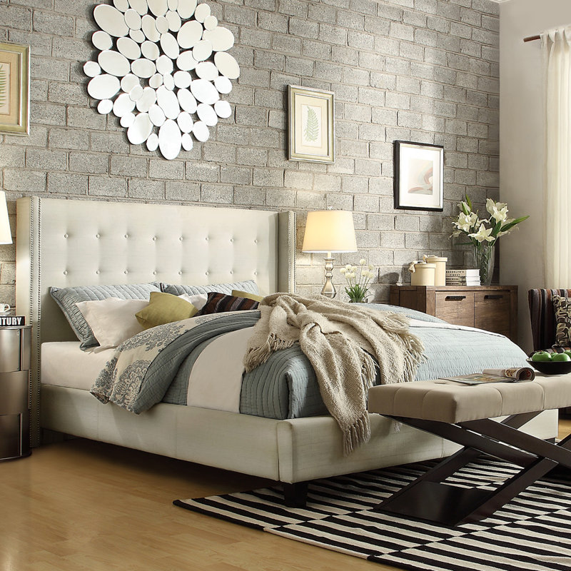 Kaster Upholstered Wingback Bed, Queen, Cream