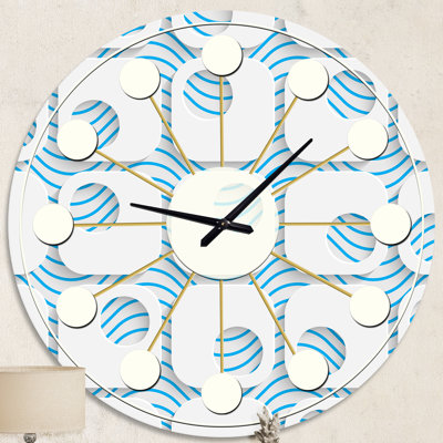 3D White and Blue Pattern III - Mid-Century Modern wall clock