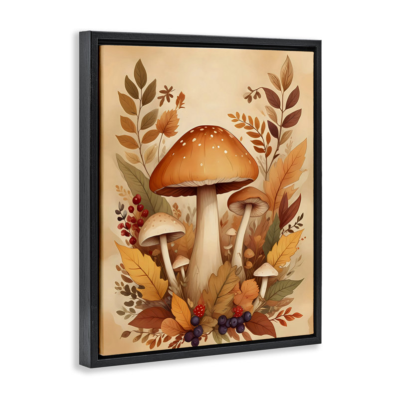 Cadre flottant automne champignon, conception par Creative Studio, Cadre flottant noir de jais, H 21 po x l 17 po