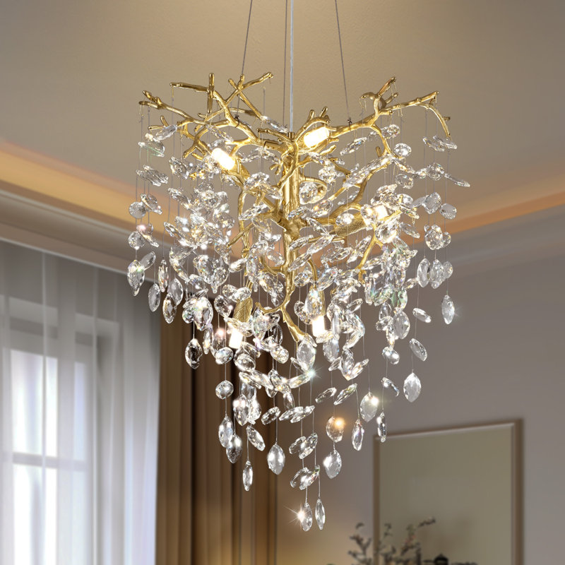Lustre moderne en cristal 6 lumières, Doré