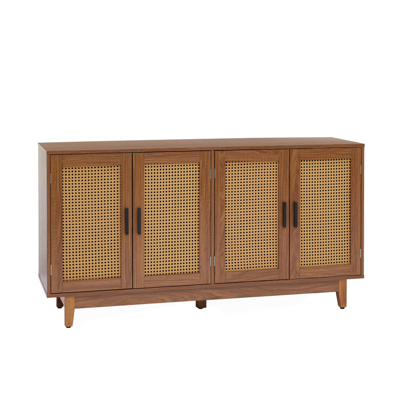 Youssouf 4 - Rattan Doors 57.9''W Sideboard with Solid Legs, Walnut