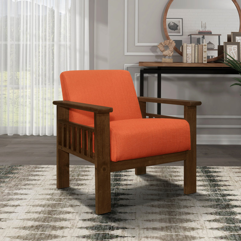 Chaise d'appoint moderne orange avec structure en bois d'hévéa massif, finition noyer et rembourrage en mousse pour la détente Chaise en tissu 1pc, salle à manger à structure en bois