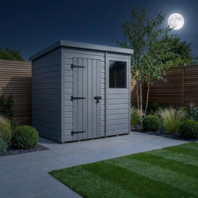 Total Sheds 6ft x 5ft Composite Pent Garden Shed - Single Door - With Windows - EPDM Rubber Roof - UK Manufactured
