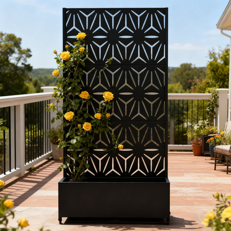 Metal Planter Wall Planter Pot Trellis, Freestanding Raised Garden Bed with Drainage Hole, Sturdy Trellis Planter Box for Patio, Balcony, or Deck