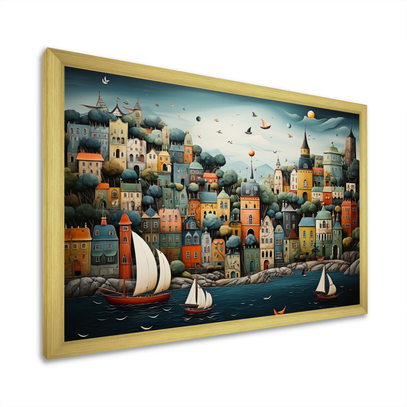 Coastal Dream Harbor Hues - Imprimé, H 24 po x l 32 po x P 1 po, Cadre doré à une seule photo