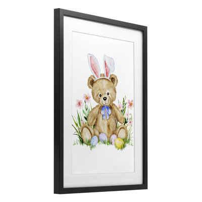 Ours en peluche printanier, reproduction sous verre encadrée, conception par Amy Hall