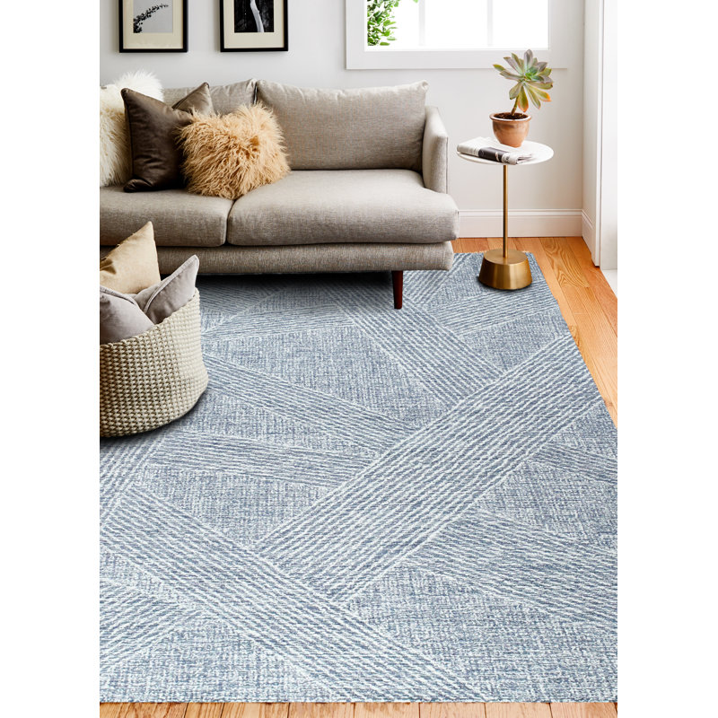 Handmade Teal Wool Tufted Runner Rug 2'6" x 8'