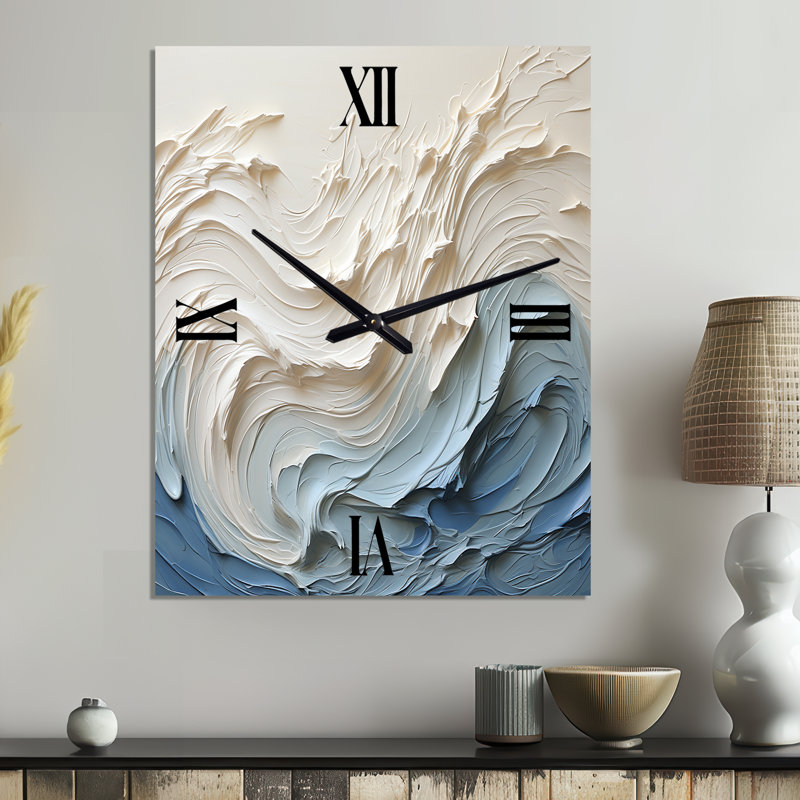 White And Blue Wave Papercut Style - Coastal Metal Wall Clock, Large