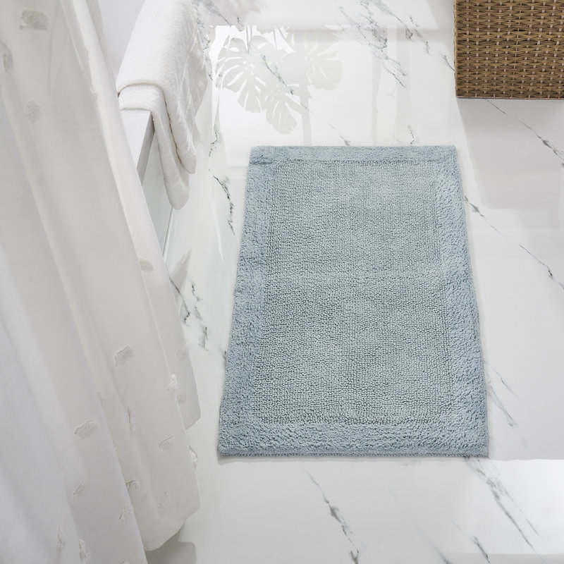 Tapis pour salle de bain réversible 100% coton touffeté de qualité supérieure Jasmyne, Rectangle 24 po x 40 po, Bleu