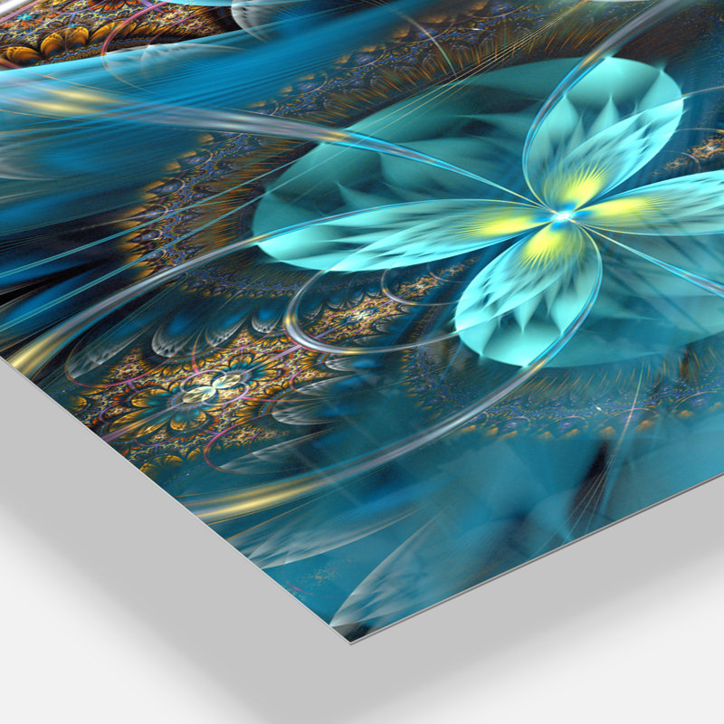 Fleurs bleues fractales - horloge murale moderne, H 32 po x l 24 po x P 1 po