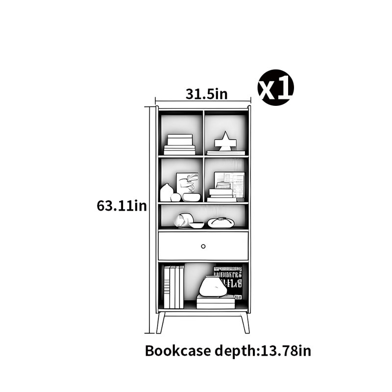 Bibliothèque légère de style moderne et luxueux, (5 tablettes) H 63,11 po x l 31,50 po x P 13,78 po