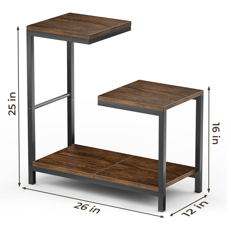 G-Shaped Corner Side Table, Rustic Brown, With Storage Shelf, Perfect For Small Spaces