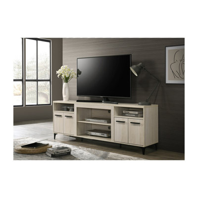 Evander 70-Inch Wide Oak Finish 4-Door TV Stand with Adjustable Shelf