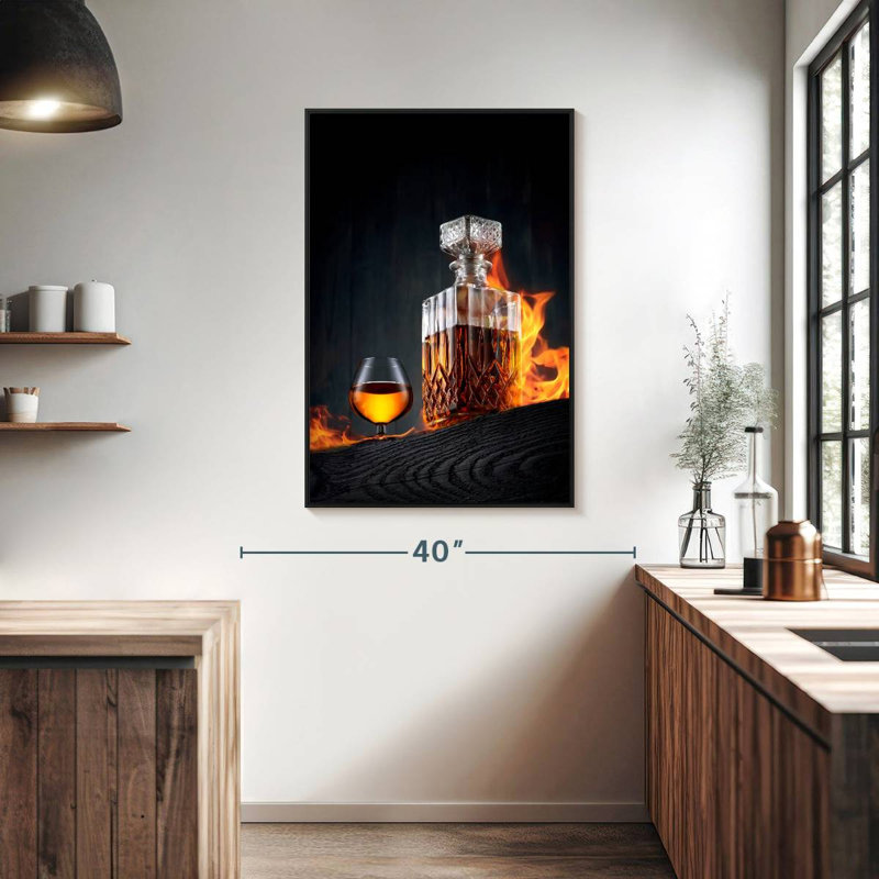 Carafe à whisky flamboyante, Cadre flottant noir, 27 po x 40 po