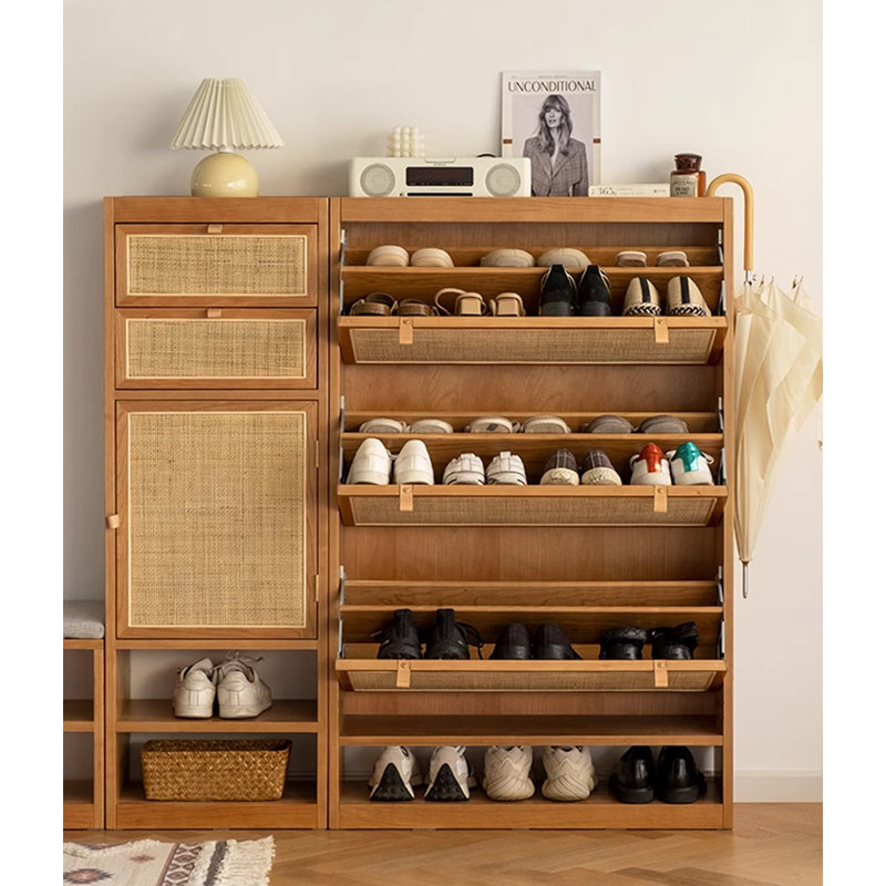 68.11" Brown Rectangular Solid Wood Shoe Storage