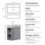 Meuble-lavabo mural 21,6 po avec lavabo en céramique, porte à fermeture en douceur, tablette de rangement flottante à gauche, assemblage requis