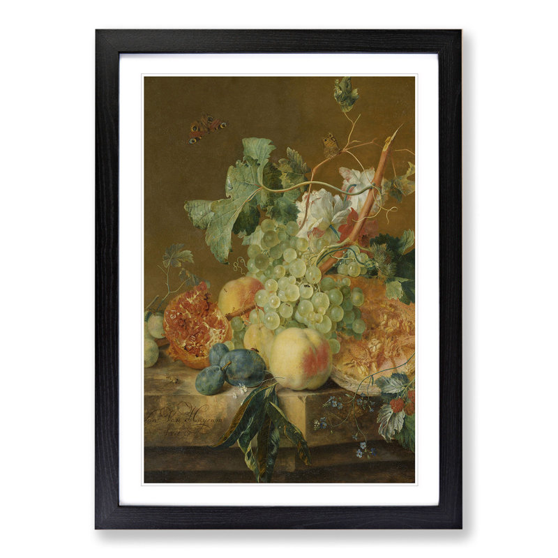 Still Life with Flowers and Fruit Vol.8 by Jan Van Huysum - Picture Frame Painting, 48cm H x 36cm W x 2cm D, Black