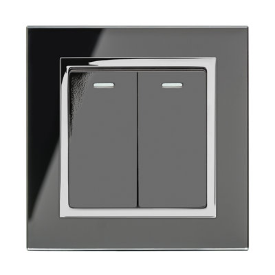 Crystal CT 2 Gang Rocker Light Switch  Black