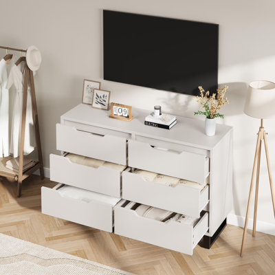 47.2" Wide 6 Drawer Dresser for Bedroom, Freestanding Wooden Closet Storage Chest Cabinet