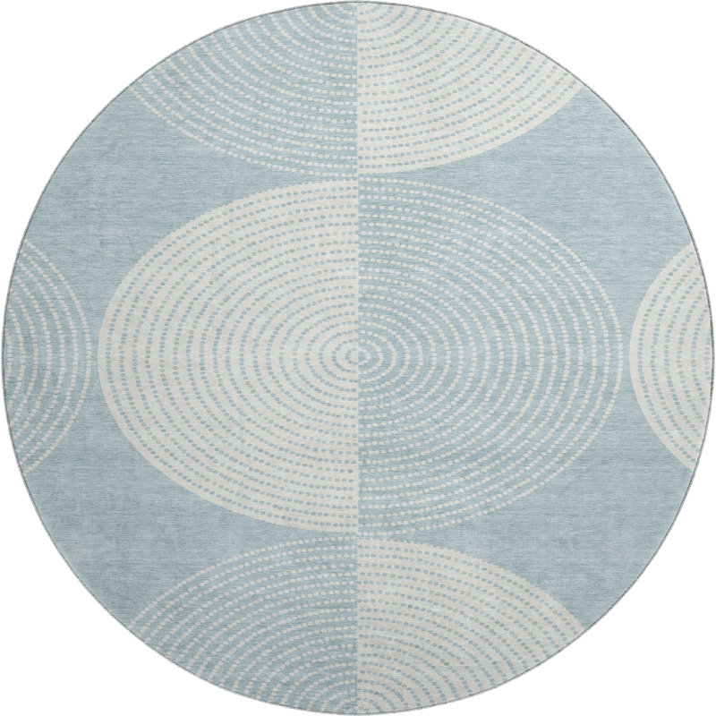 Premium Machine Washable Mayfield AMF2275 Geometric Rug, Denim, 8' Round