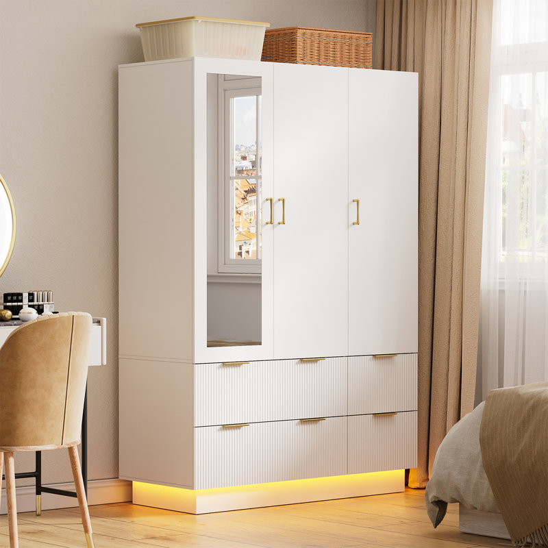 Armoire-penderie Armoire avec 3 portes, miroir et lumières DEL