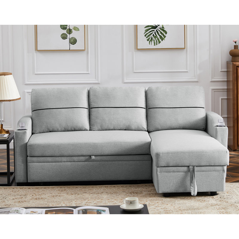 Upholstered L-Shaped Sectional Reversible, Gray Polyester