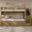 Lit superposé avec lit gigogne et trois tiroirs de rangement, escalier de rangement et garde-robe-128949016