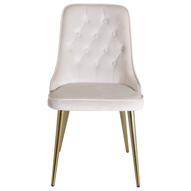Jalen 49cm H Polyester Blend Upholstered Side Chair, Beige, Brushed Brass