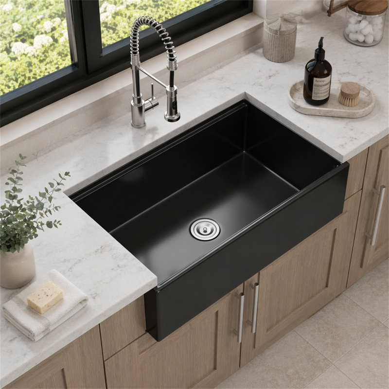 Évier de cuisine de ferme 33 po noir mat - 33 po x 20 po x 10 po en porcelaine